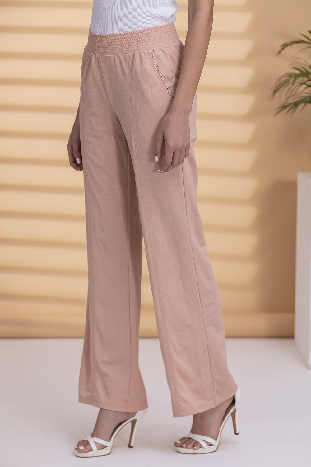 Women's/Girls Regular Fit Cotton Palazzo/Pants Daily/Casual Wear Peach_Free  Size